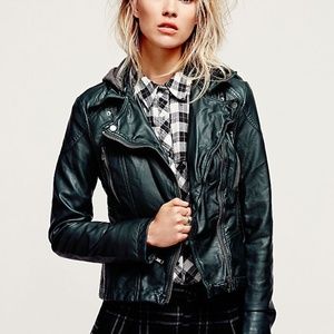 Free People Vegan Leather Hooded Moto Jacket